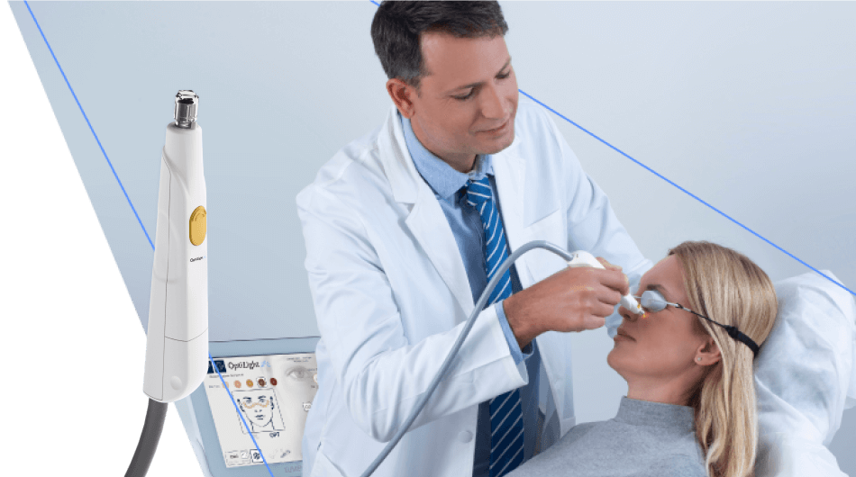 Patient undergoing dry eye procedure with OptiLIGHT